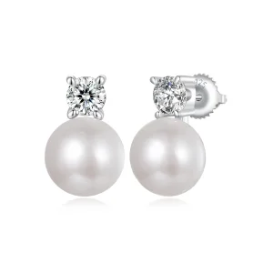 PANDORA Style természetes gyöngy 0,5 karátos moissanite fülbevaló - MSE042-L (kép) PANDORA Style természetes gyöngy 0,5 karátos moissanite fülbevaló - MSE042-L