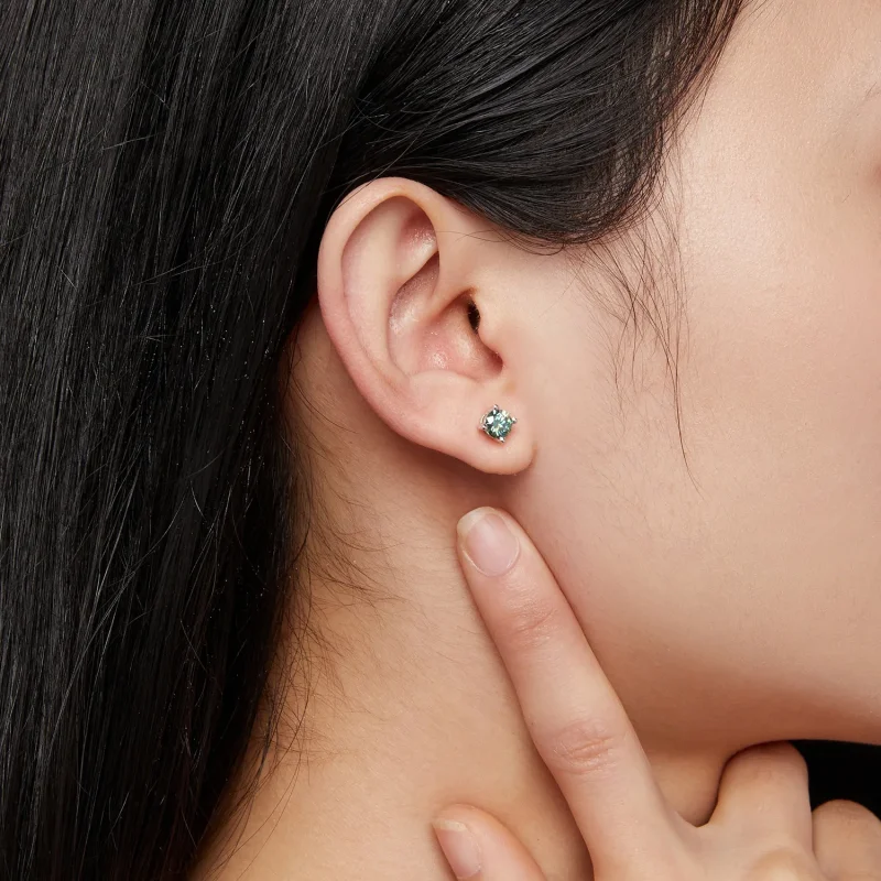 (kép) Pandora stílusú 0,5 karátos négyszögletes foglalatú moissanite fülbevalók - MSE0 - Megtekintés 6