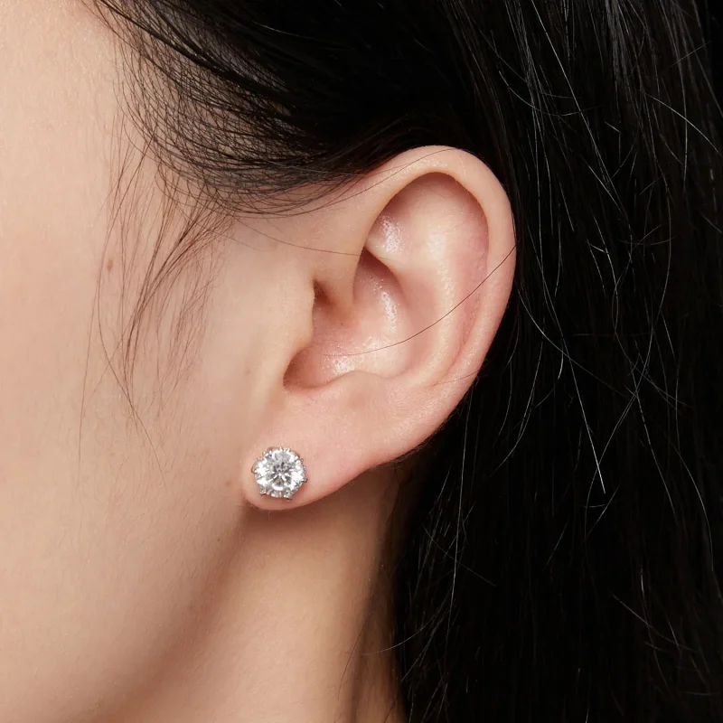 (kép) Pandora stílusú 1 karátos Moissanite fülbevaló - MSE020-L - Megtekintés 4