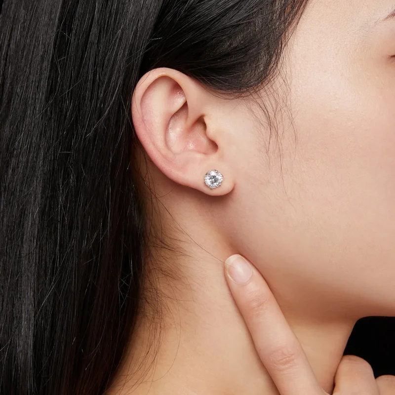 (kép) Pandora stílusú 1 karátos Moissanite fülbevaló - MSE020-L - Megtekintés 6