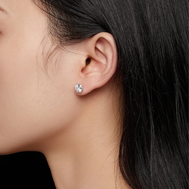 (kép) Pandora stílusú 1 karátos Moissanite fülbevalók - MSE019-L - Megtekintés 5