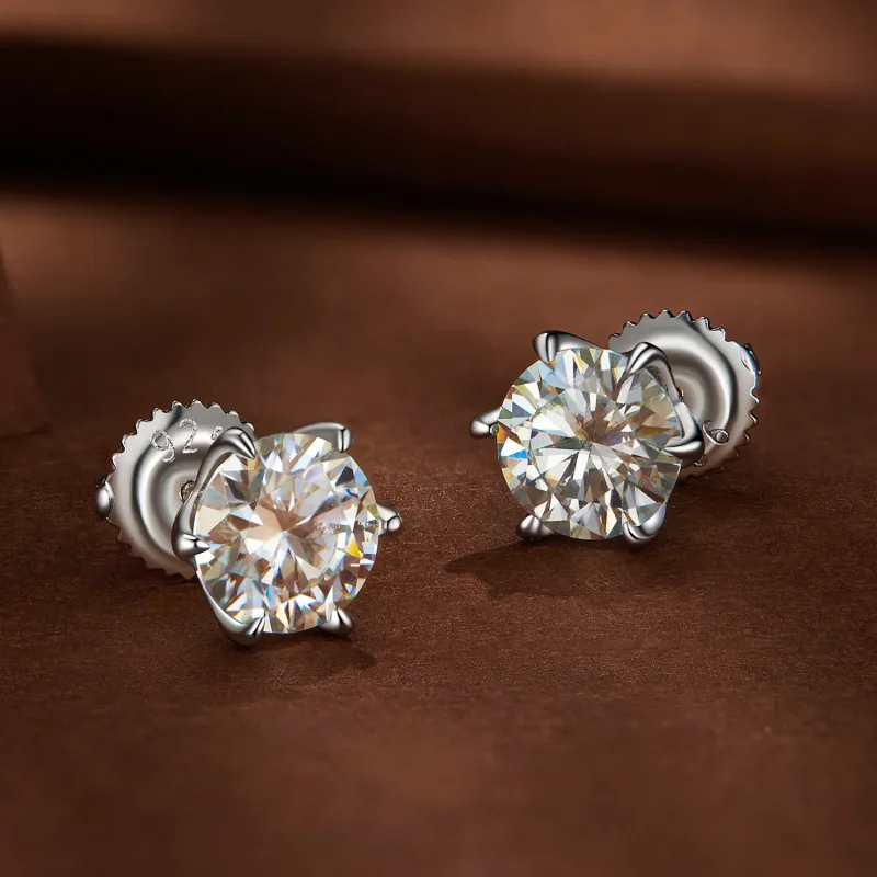 (kép) Pandora Stílusú 1 karátos Moissanite gyöngyfülbevalók - MSE021-S - Megtekintés 3