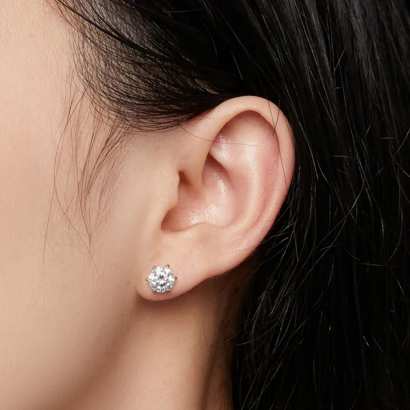 (kép) Pandora Stílusú 1 karátos Moissanite gyöngyfülbevalók - MSE021-S - Megtekintés 4