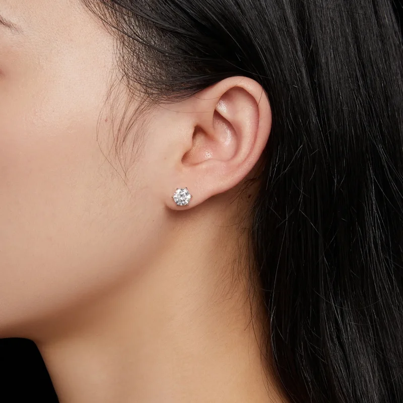 (kép) Pandora Stílusú 1 karátos Moissanite gyöngyfülbevalók - MSE021-S - Megtekintés 5