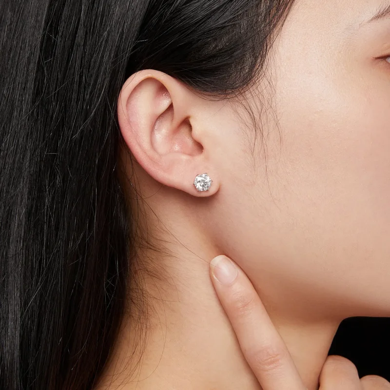 (kép) Pandora Stílusú 1 karátos Moissanite gyöngyfülbevalók - MSE021-S - Megtekintés 6