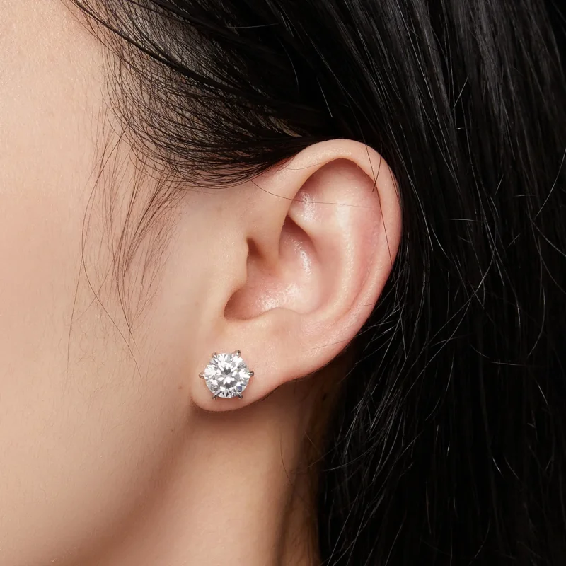 (kép) Pandora stílusú 2 karátos Moissanite gyöngyfülbevalók - MSE021-L - Megtekintés 4