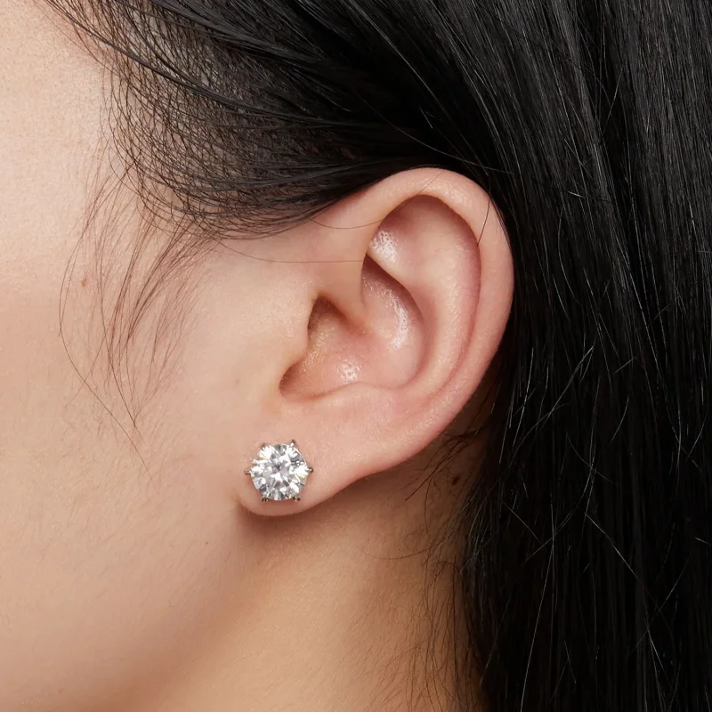 (kép) Pandora stílusú 2 karátos Moissanite gyöngyfülbevalók - MSE021-L - Megtekintés 5