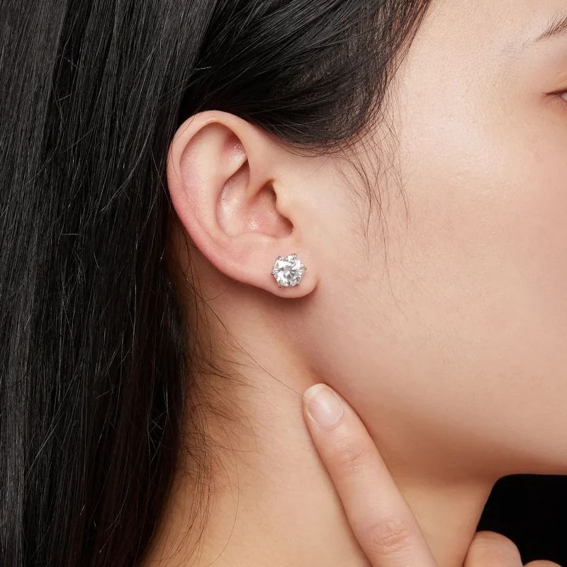 (kép) Pandora stílusú 2 karátos Moissanite gyöngyfülbevalók - MSE021-L - Megtekintés 6