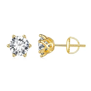 Pandora stílusú arany bevonatú egy karátos hat karommal rendelkező moissanite fülbevalók - MSE004-BL (kép) Pandora stílusú arany bevonatú egy karátos hat karommal rendelkező moissanite fülbevalók - MSE004-BL