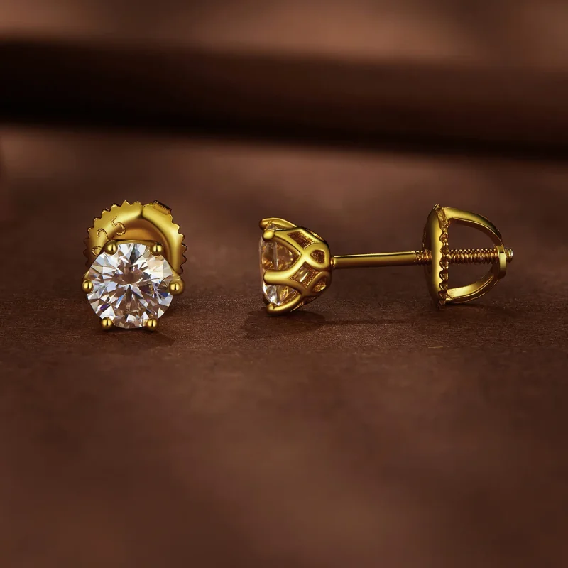 (kép) Pandora stílusú aranyozott 0,5 karátos hatkaromos moissanite fülbevaló - MSE004- - Megtekintés 2