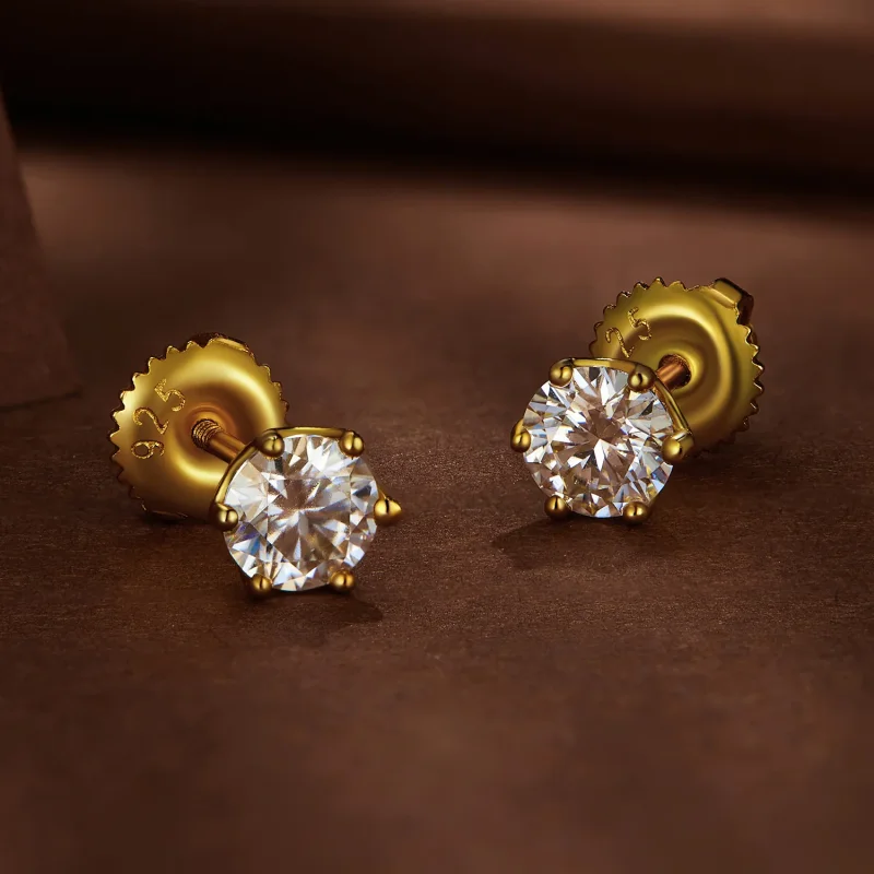 (kép) Pandora stílusú aranyozott 0,5 karátos hatkaromos moissanite fülbevaló - MSE004- - Megtekintés 3