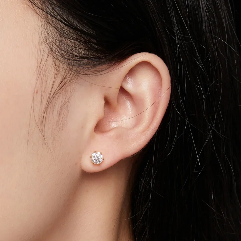 (kép) Pandora stílusú aranyozott 0,5 karátos hatkaromos moissanite fülbevaló - MSE004- - Megtekintés 4