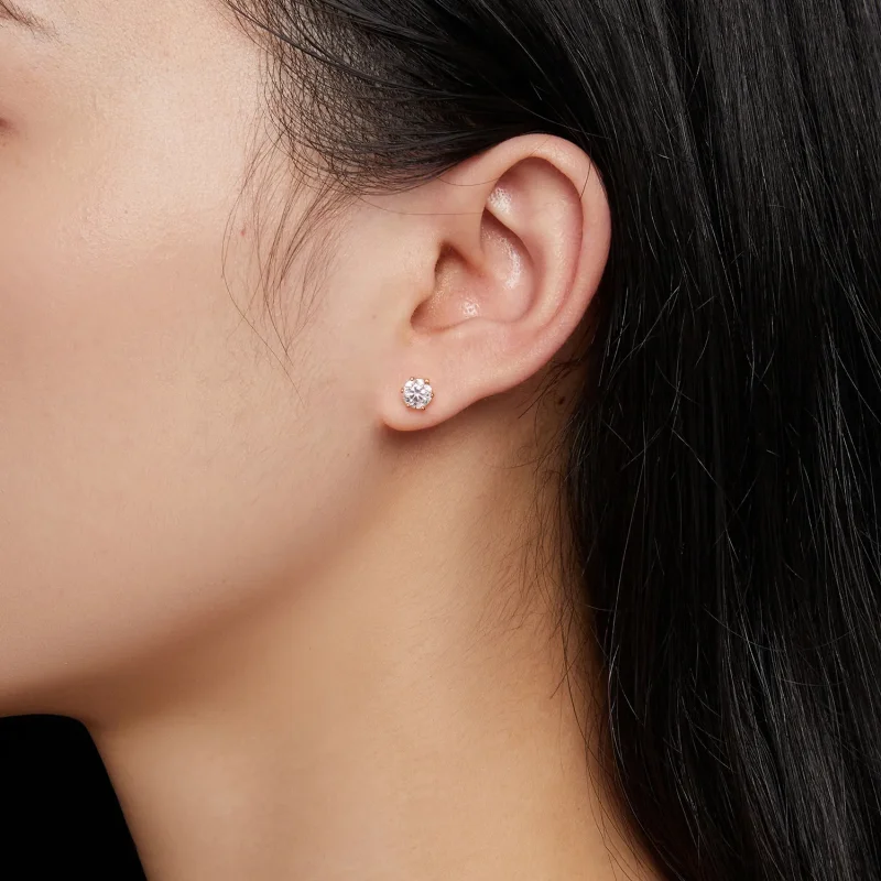 (kép) Pandora stílusú aranyozott 0,5 karátos hatkaromos moissanite fülbevaló - MSE004- - Megtekintés 5