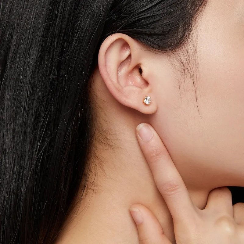 (kép) Pandora stílusú aranyozott 0,5 karátos hatkaromos moissanite fülbevaló - MSE004- - Megtekintés 6
