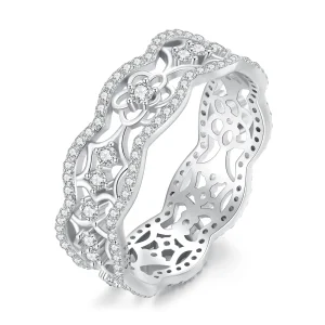 Pandora stílusú cirkónia Camellia csipkés virág kivágott gyűrű - BSR428 (kép) Pandora stílusú cirkónia Camellia csipkés virág kivágott gyűrű - BSR428