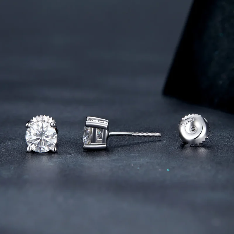 (kép) Pandora stílusú egy karátos négykarmos Moissanite fülbevalók - MSE003-L - Megtekintés 3