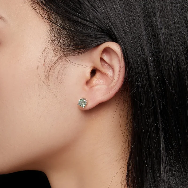 (kép) Pandora stílusú egy karátos négykarom moissanite fülbevaló - MSE003-CFL - Megtekintés 5