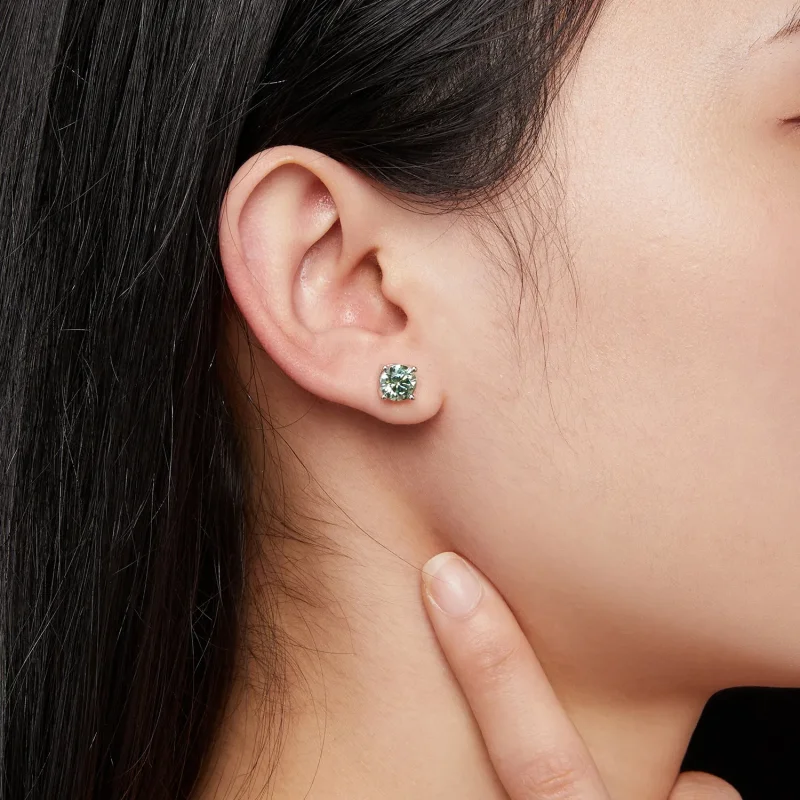 (kép) Pandora stílusú egy karátos négykarom moissanite fülbevaló - MSE003-CFL - Megtekintés 6