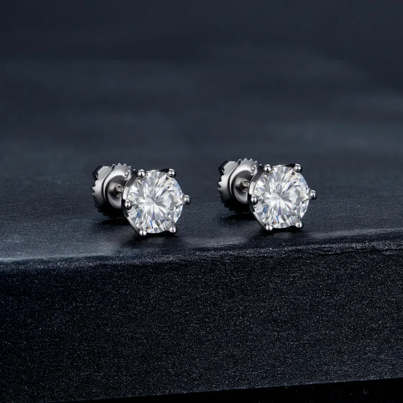 (kép) Pandora stílusú egykarátos négykaromos moissanite fülbevalók - MSE004-L - Megtekintés 2