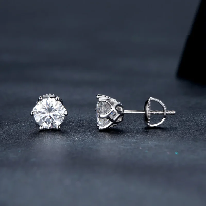 (kép) Pandora stílusú egykarátos négykaromos moissanite fülbevalók - MSE004-L - Megtekintés 3