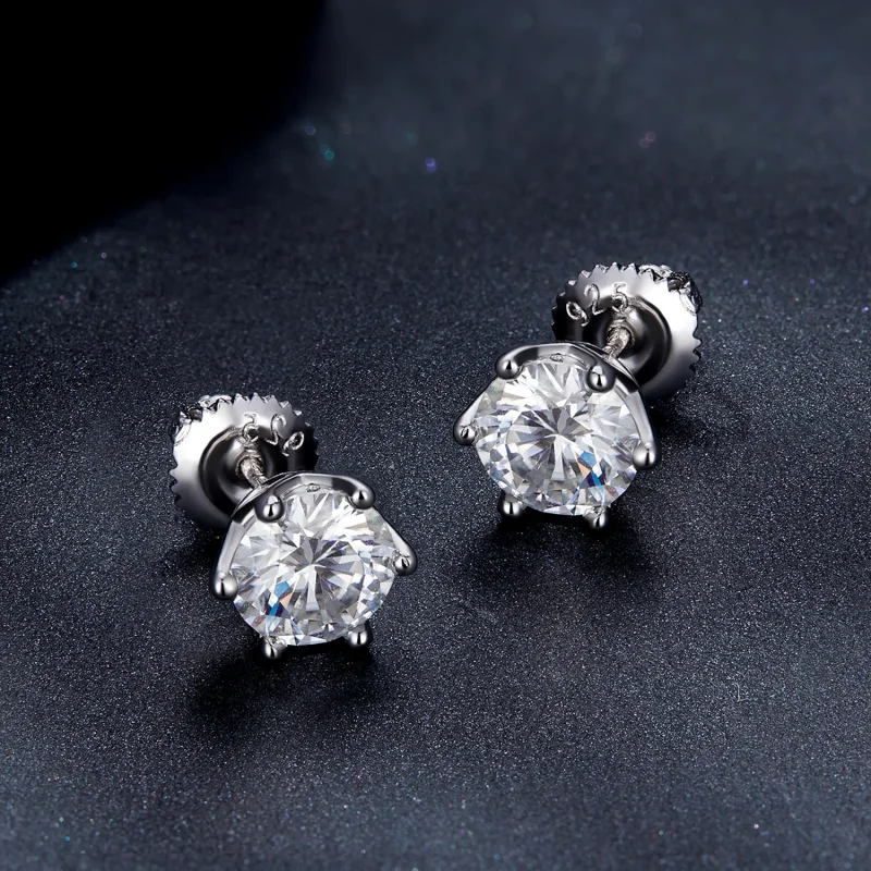 (kép) Pandora stílusú egykarátos négykaromos moissanite fülbevalók - MSE004-L - Megtekintés 4