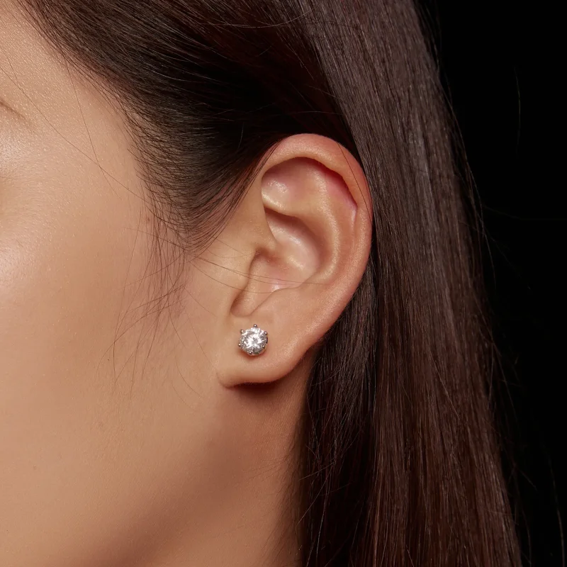 (kép) Pandora stílusú egykarátos négykaromos moissanite fülbevalók - MSE004-L - Megtekintés 7