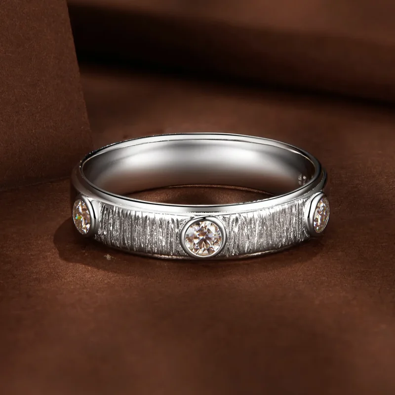 (kép) Pandora stílusú finom Moissanite csatornagyűrű férfiaknak - MSR032 - Megtekintés 3