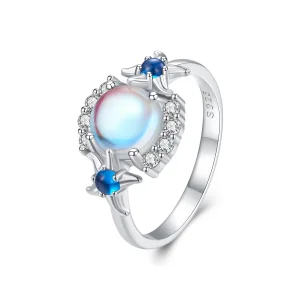 Pandora stílusú fokozatosan változó holdkő csillaghal ring - BSR446 (kép) Pandora stílusú fokozatosan változó holdkő csillaghal ring - BSR446
