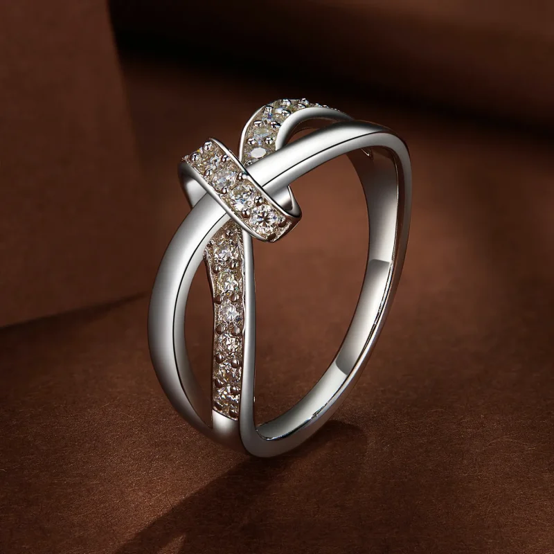 (kép) Pandora stílusú Keresztbe font Moissanite Gyűrű - MSR031 - Megtekintés 2
