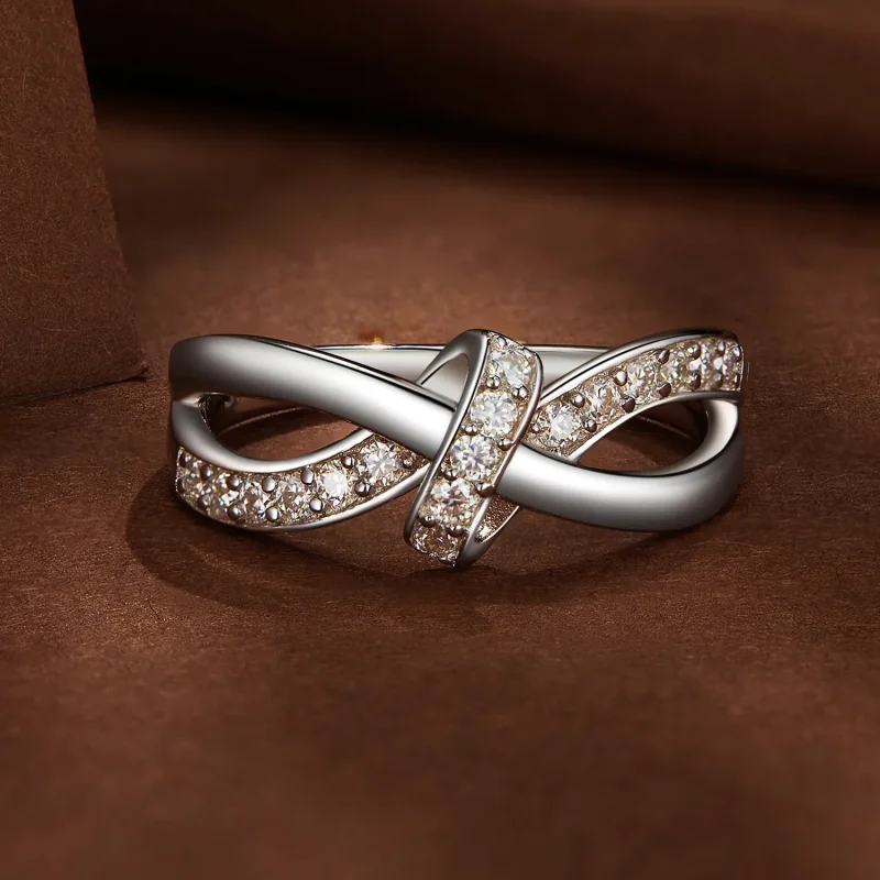 (kép) Pandora stílusú Keresztbe font Moissanite Gyűrű - MSR031 - Megtekintés 3
