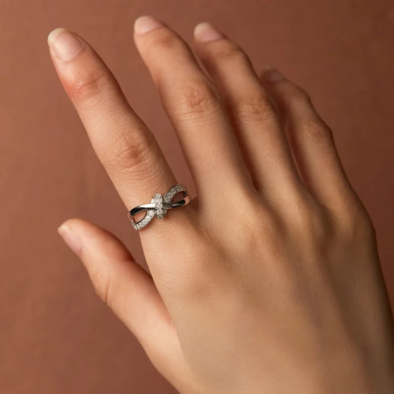 (kép) Pandora stílusú Keresztbe font Moissanite Gyűrű - MSR031 - Megtekintés 6