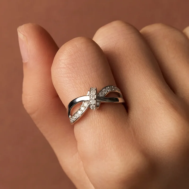 (kép) Pandora stílusú Keresztbe font Moissanite Gyűrű - MSR031 - Megtekintés 7