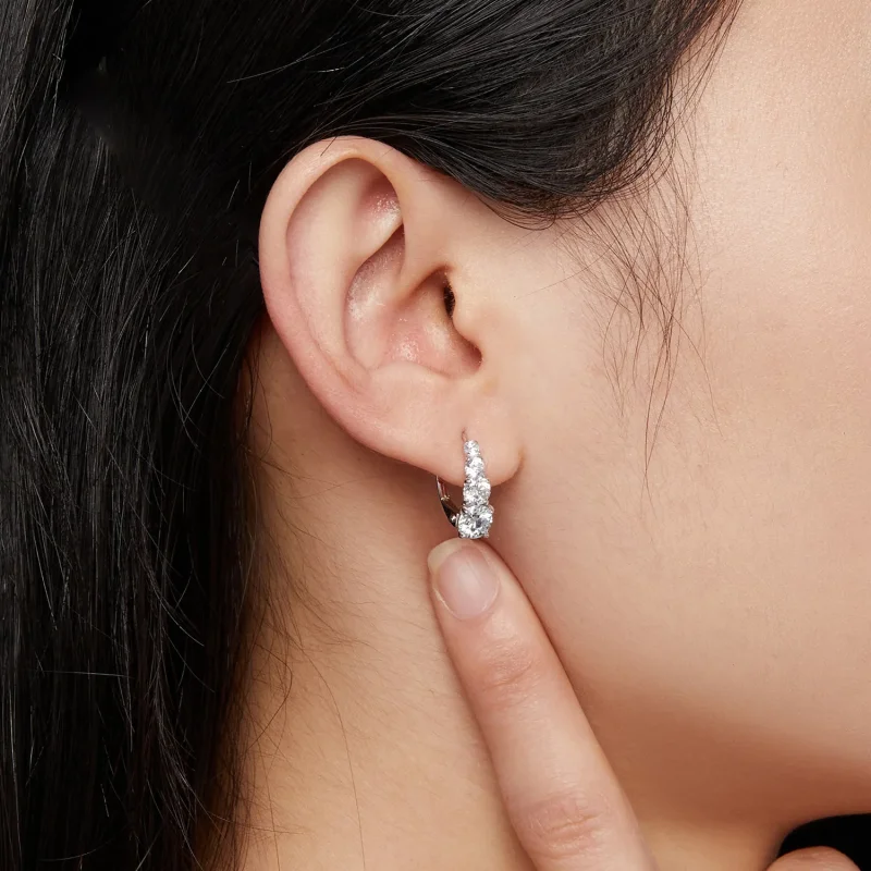 (kép) Pandora stílusú Moissanite karikagyűrű fülbevaló - MSE023 - Megtekintés 5