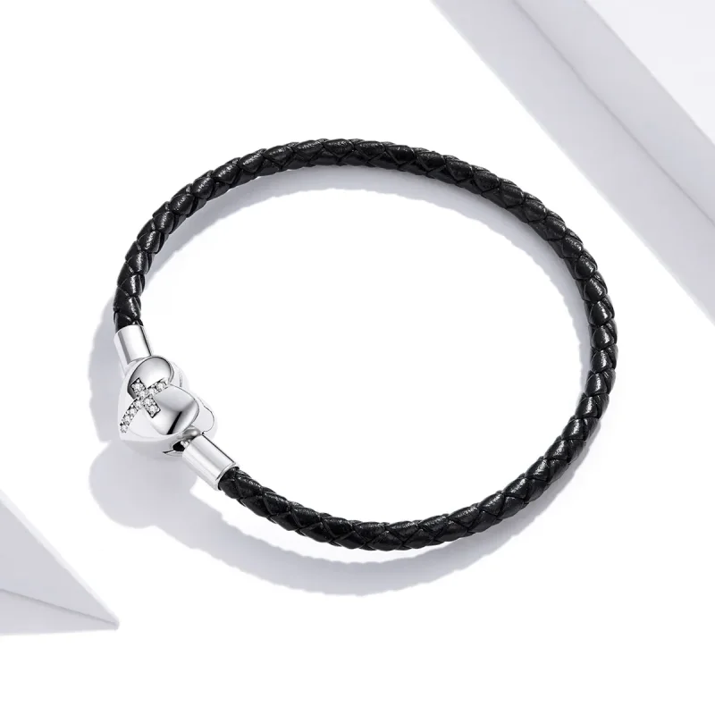 (kép) PANDORA típusú bőr karkötő modern kereszt - SCB205 - Megtekintés 3