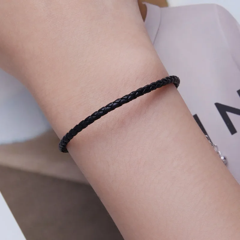 (kép) PANDORA típusú Fonottbőr karkötő Egyszerű - SCB243-BK - Megtekintés 5