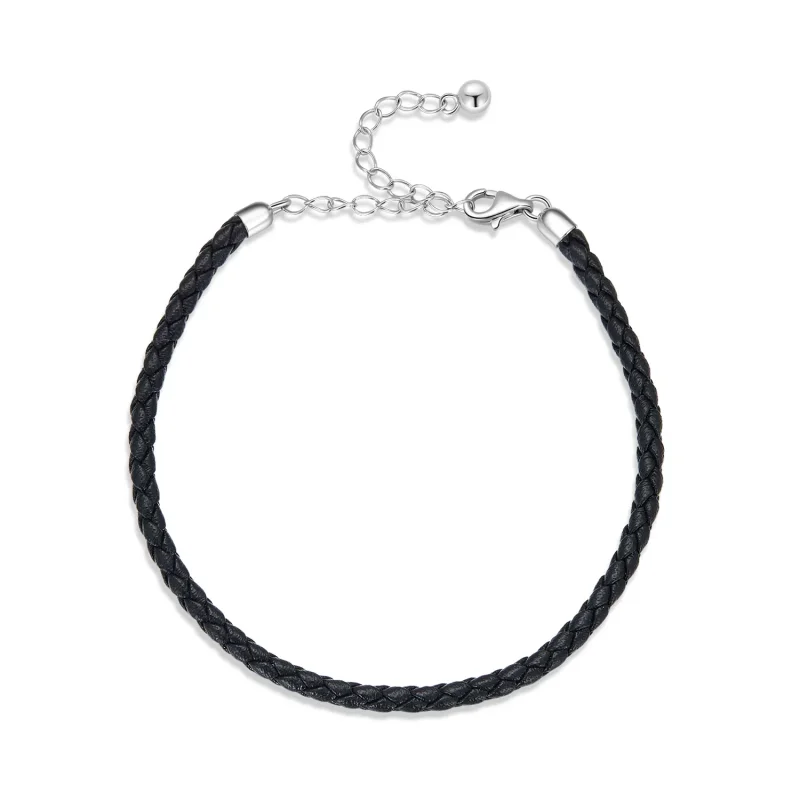 (kép) PANDORA típusú Fonottbőr karkötő Egyszerű - SCB243-BK