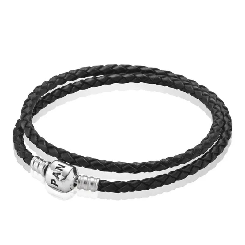 (kép) PANDORA Bőr karkötő, dupla - 590705CBK-D