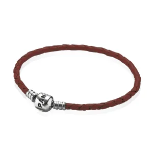 PANDORA Fonottbőr karkötő, Barna (kép) PANDORA Fonottbőr karkötő, Barna