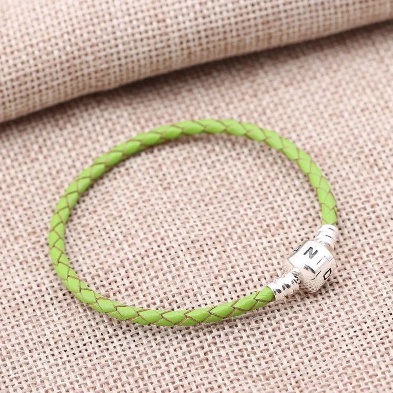 (kép) PANDORA Fonottbőr karkötő, Zöld - Megtekintés 2