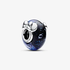 (kép) Pandora Disney Mickey egér és Minnie egér kék muranói üveg charm - 792958C01
