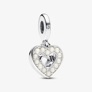 (kép) Pandora Gyöngyházfényű fehér szív dupla függő charm - 792649C01