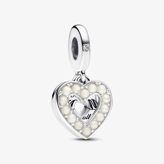 (kép) Pandora Gyöngyházfényű fehér szív dupla függő charm - 792649C01