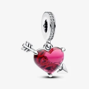 (kép) Pandora Piros szív és nyíl muranói üveg függő charm - 793085C01