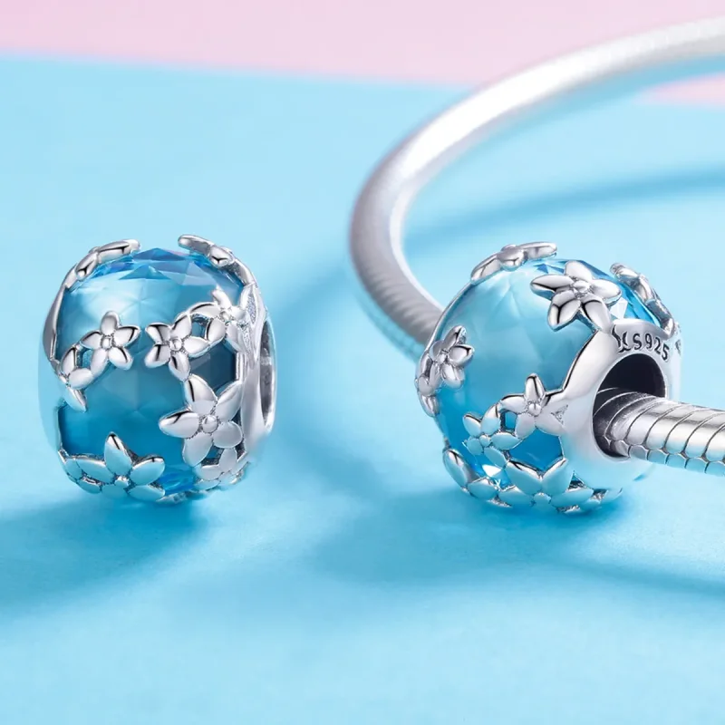 (kép) PANDORA típusú akvamarin daisy vallomása charm - SCC878 - Megtekintés 4
