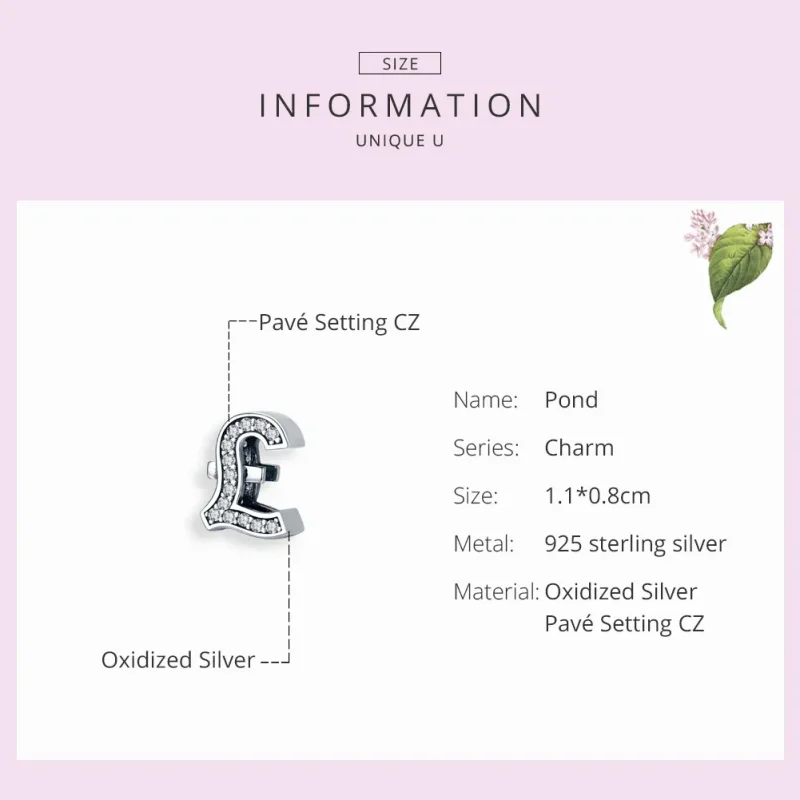 (kép) PANDORA típusú angol font jele charm - SCC1269 - Megtekintés 3