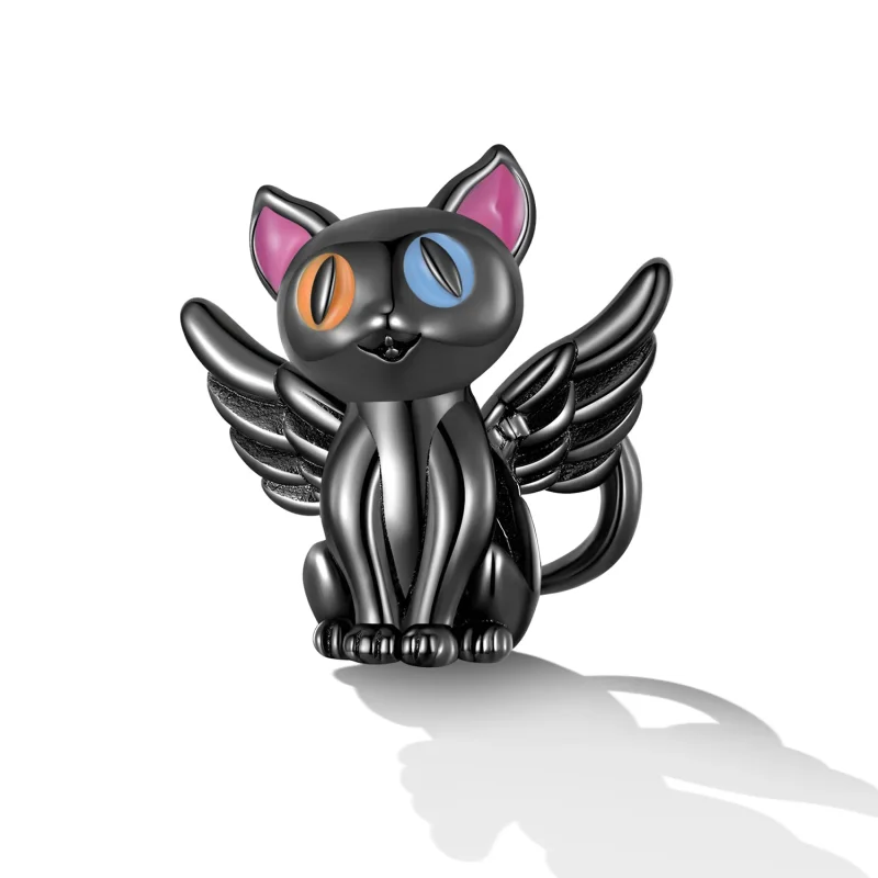 (kép) PANDORA típusú Angyal macska Charm - SCC2299-BK - Megtekintés 2