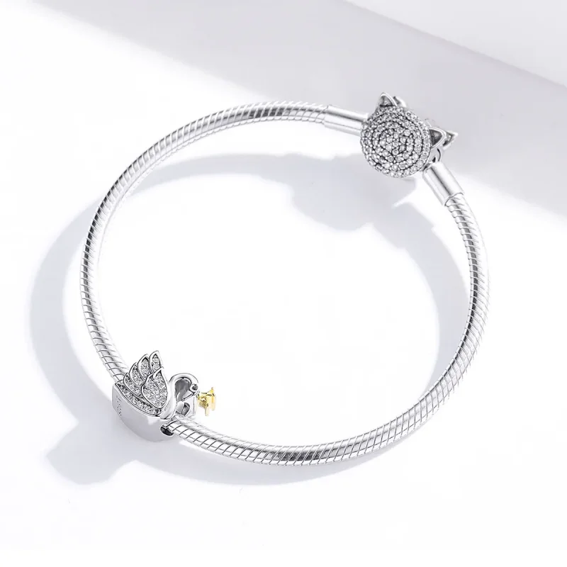 (kép) PANDORA típusú bicolor hattyú hercegnő charm - SCC1343 - Megtekintés 3