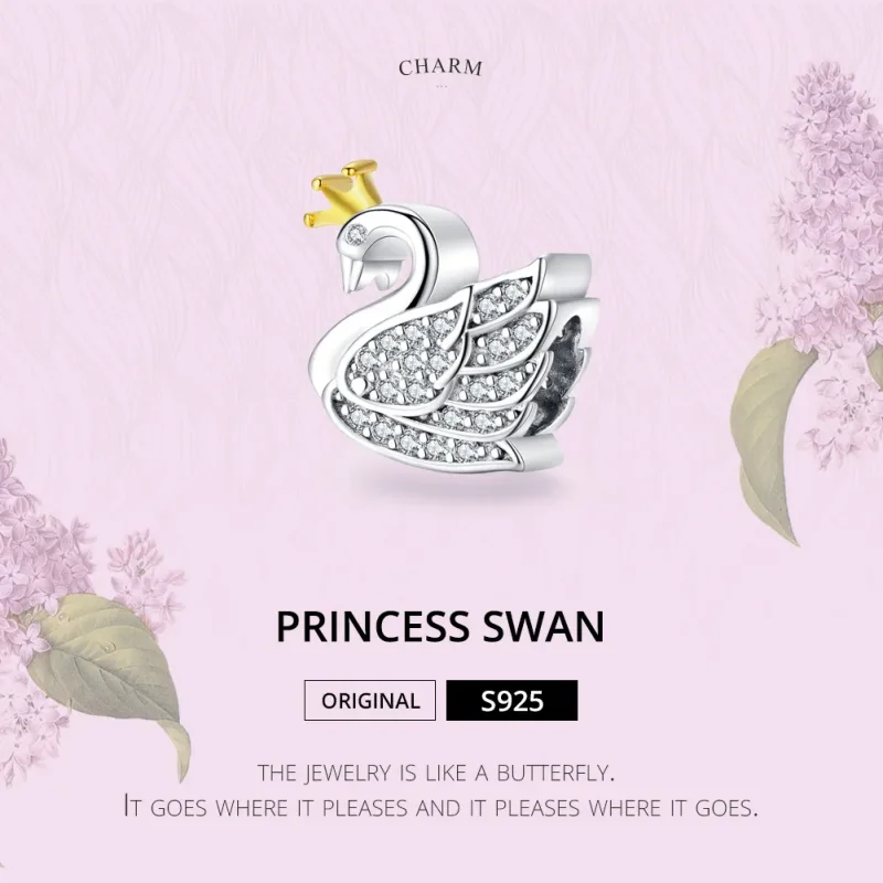(kép) PANDORA típusú bicolor hattyú hercegnő charm - SCC1343 - Megtekintés 6