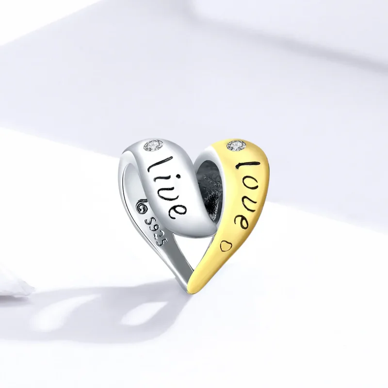 (kép) PANDORA típusú bicolor szerelmes charm - BSC227 - Megtekintés 2