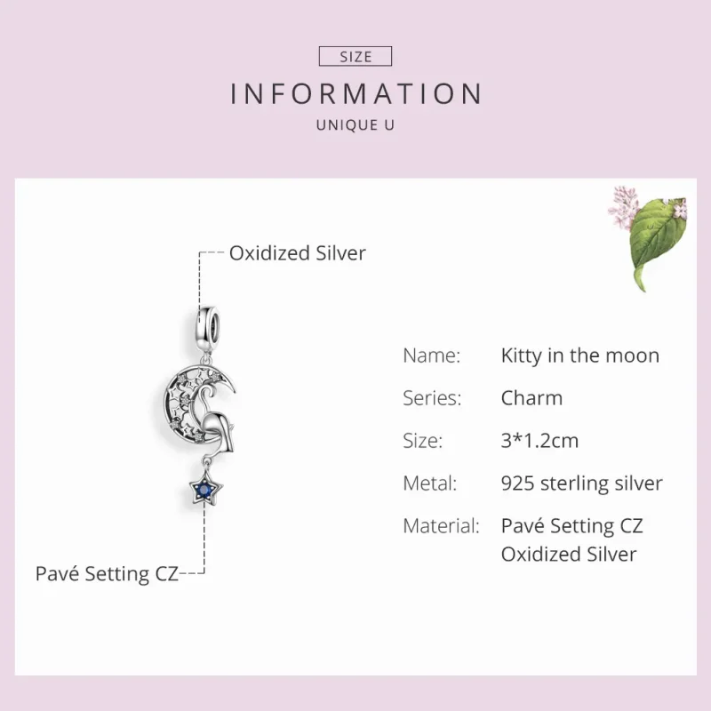 (kép) PANDORA típusú cica a holdban függő charm - SCC1205 - Megtekintés 3